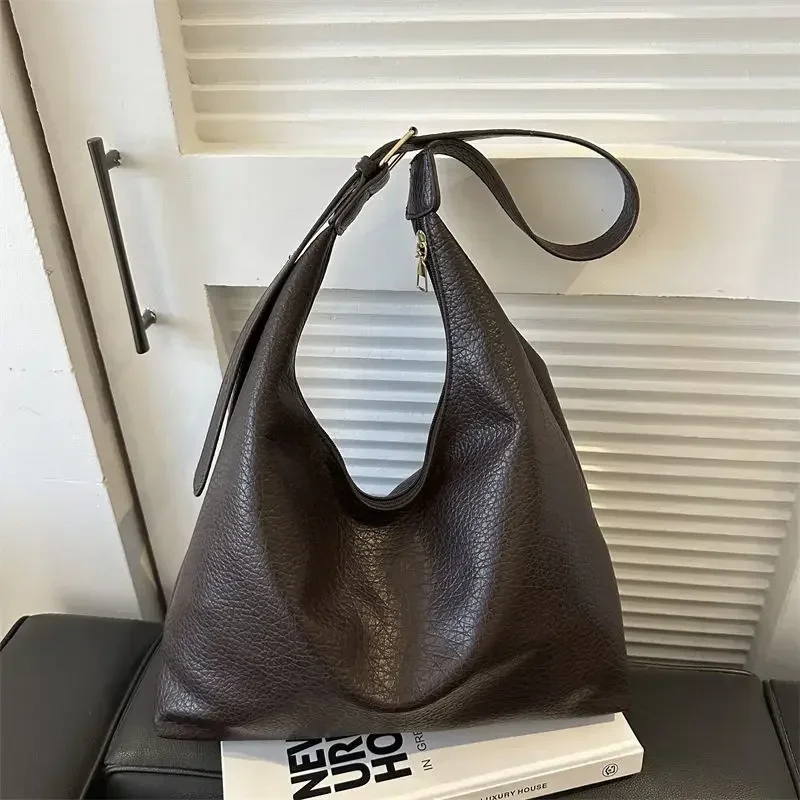 Classic Leather Shoulder Tote Bag